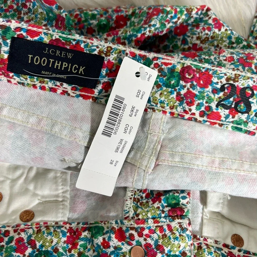 J.Crew Womens Toothpick Ankle Jeans Green Red Floral Pockets Denim 28 New